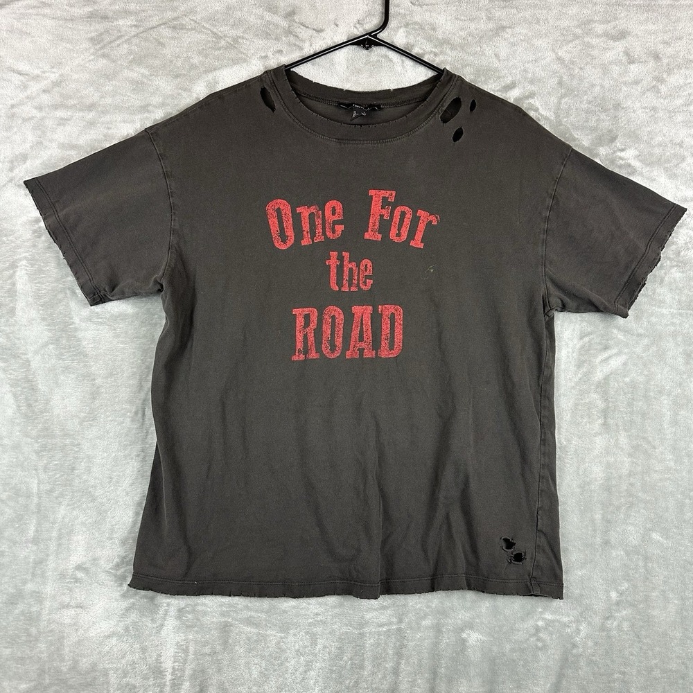 Forever 21 T-Shirt Women's L Black Distressed Graphic Print "One For the Road"